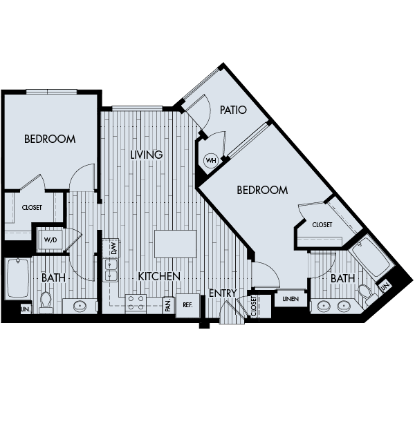 Floor plan for 2 beds, 2 baths, 1059 sqft