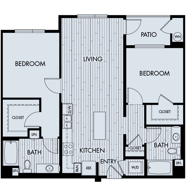 Floor plan for 2 beds, 2 baths, 1146 sqft