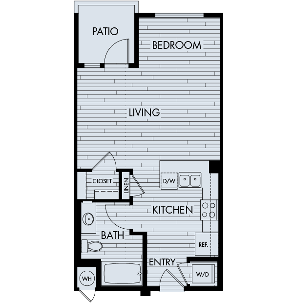 Floor plan for studio, 1 bath, 567 sqft