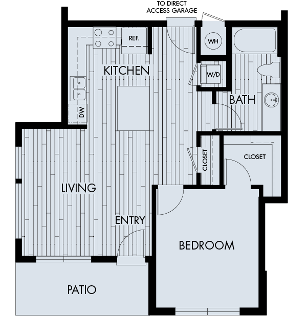 Floor plan for 1 bed, 1 bath, 746 sqft