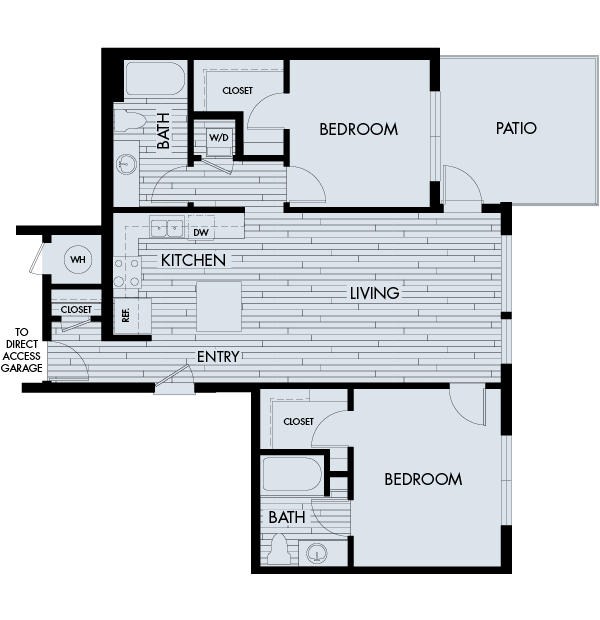 Floor plan for 2 beds, 2 baths, 1074 sqft