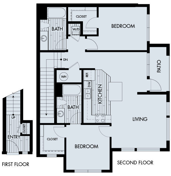 Floor plan for 2 beds, 2 baths, 1277 sqft