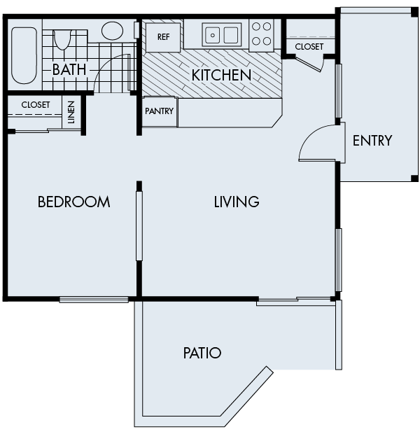 Floor plan for 1 bed, 1 bath, 468 sqft