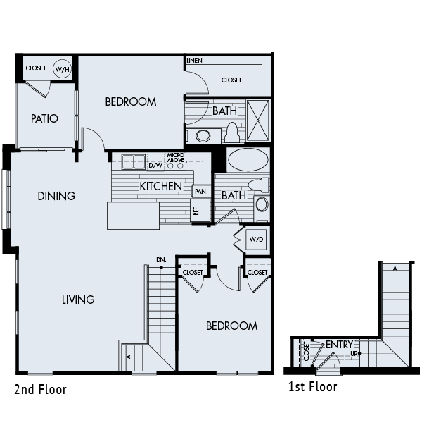 Floor plan for 2 beds, 2 baths, 1143 sqft