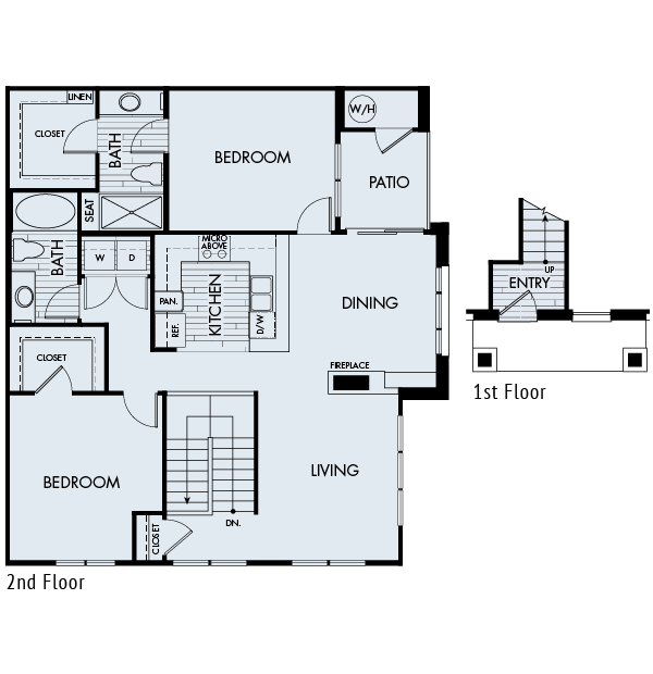 Floor plan for 2 beds, 2 baths, 1224 sqft