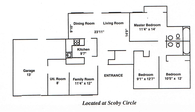 Floor plan for 3 beds, 2 baths, 1350 sqft
