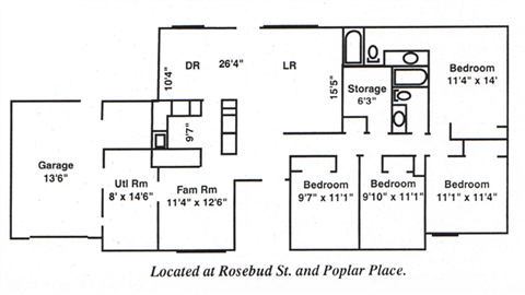 Floor plan for 4 beds, 2 baths, 1850 sqft