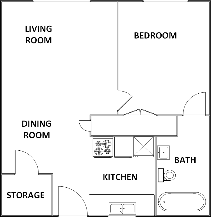 Floor plan for 1 bed, 1 bath