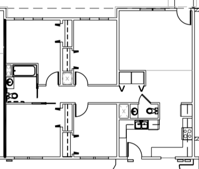 Floor plan for 4 beds, 1 bath, 1160 sqft