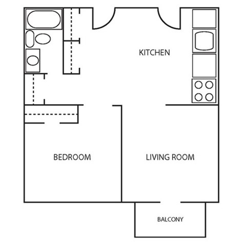 Floor plan for 1 bed, 1 bath, 650 sqft