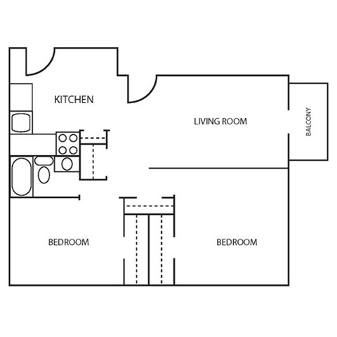 Floor plan for 2 beds, 1 bath, 875 sqft
