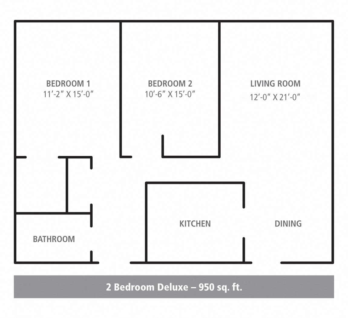 Floor plan for 2 beds, 1 bath