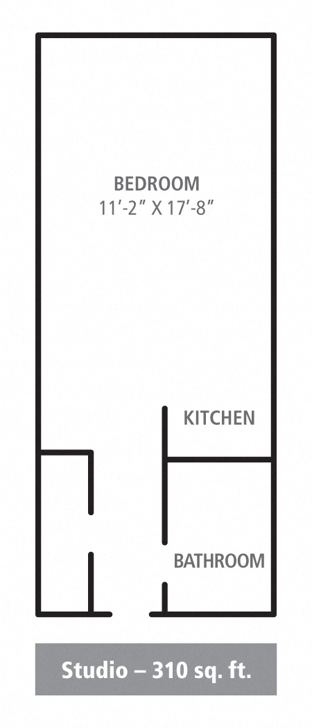 Floor plan for studio, 1 bath, 310 sqft