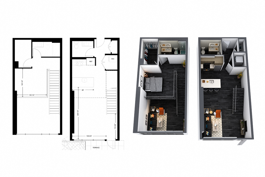 Floor plan for 1 bed, 1 bath, 968 sqft
