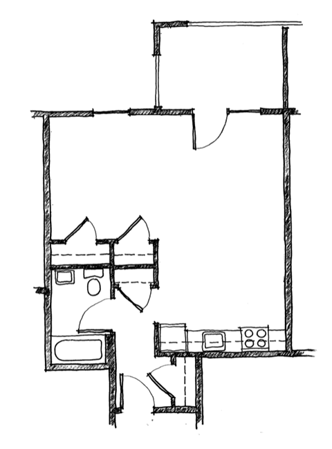 Floor plan for studio, 1 bath, 510 sqft