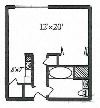 Floor plan for studio, 1 bath, 426 sqft