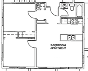 Floor plan for 2 beds, 1 bath, 660 sqft