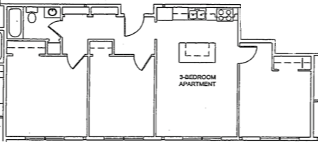 Floor plan for 3 beds, 2 baths, 819 sqft