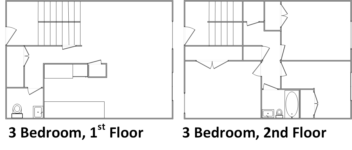 Floor plan for 3 beds, 2 baths, 1200 sqft