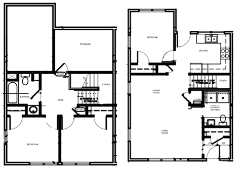 Floor plan for 3 beds, 2 baths, 993 sqft