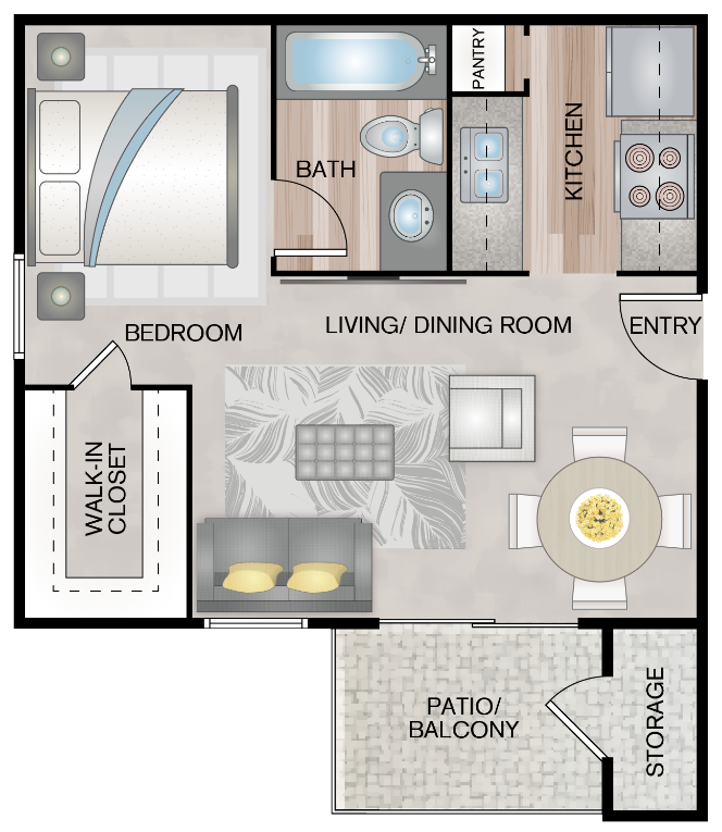 Floor plan for studio, 1 bath, 440 sqft