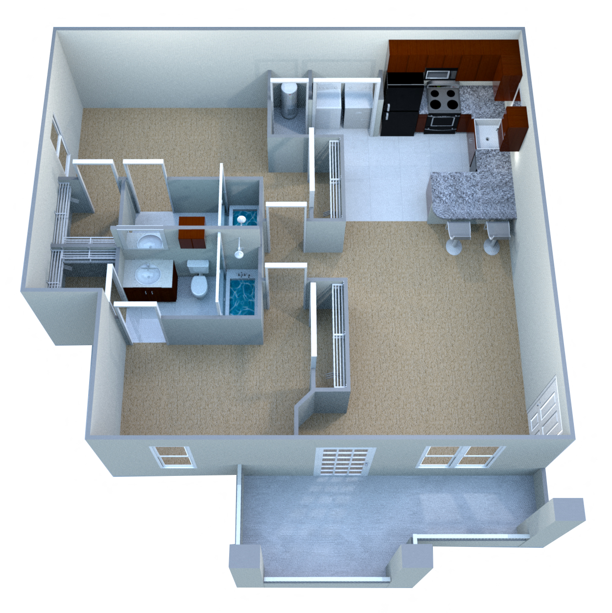 Floor plan for 2 beds, 2 baths, 1093 sqft