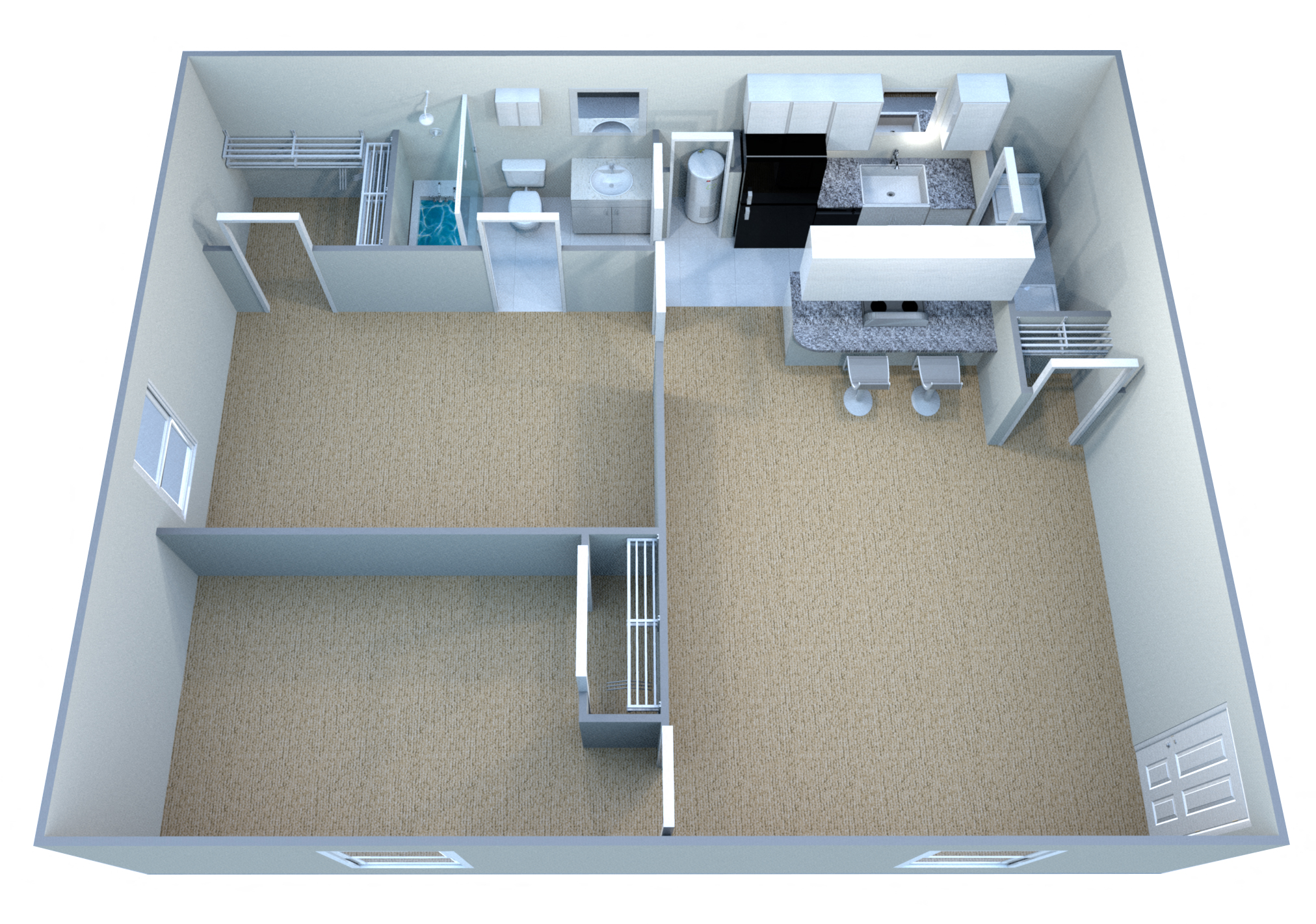 Floor plan for 2 beds, 1 bath, 814 sqft