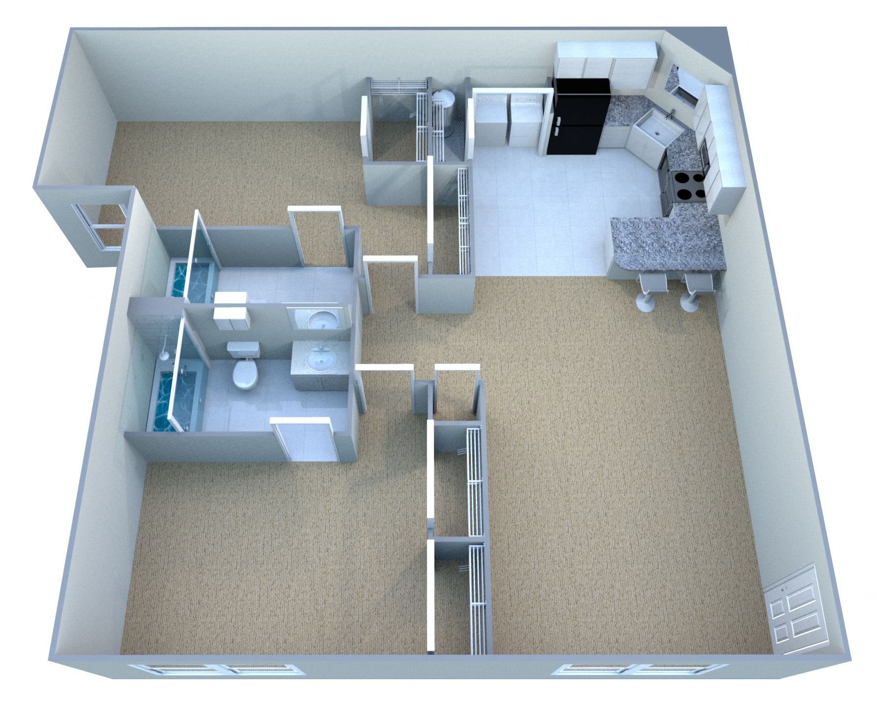 Floor plan for 2 beds, 2 baths, 1040 sqft
