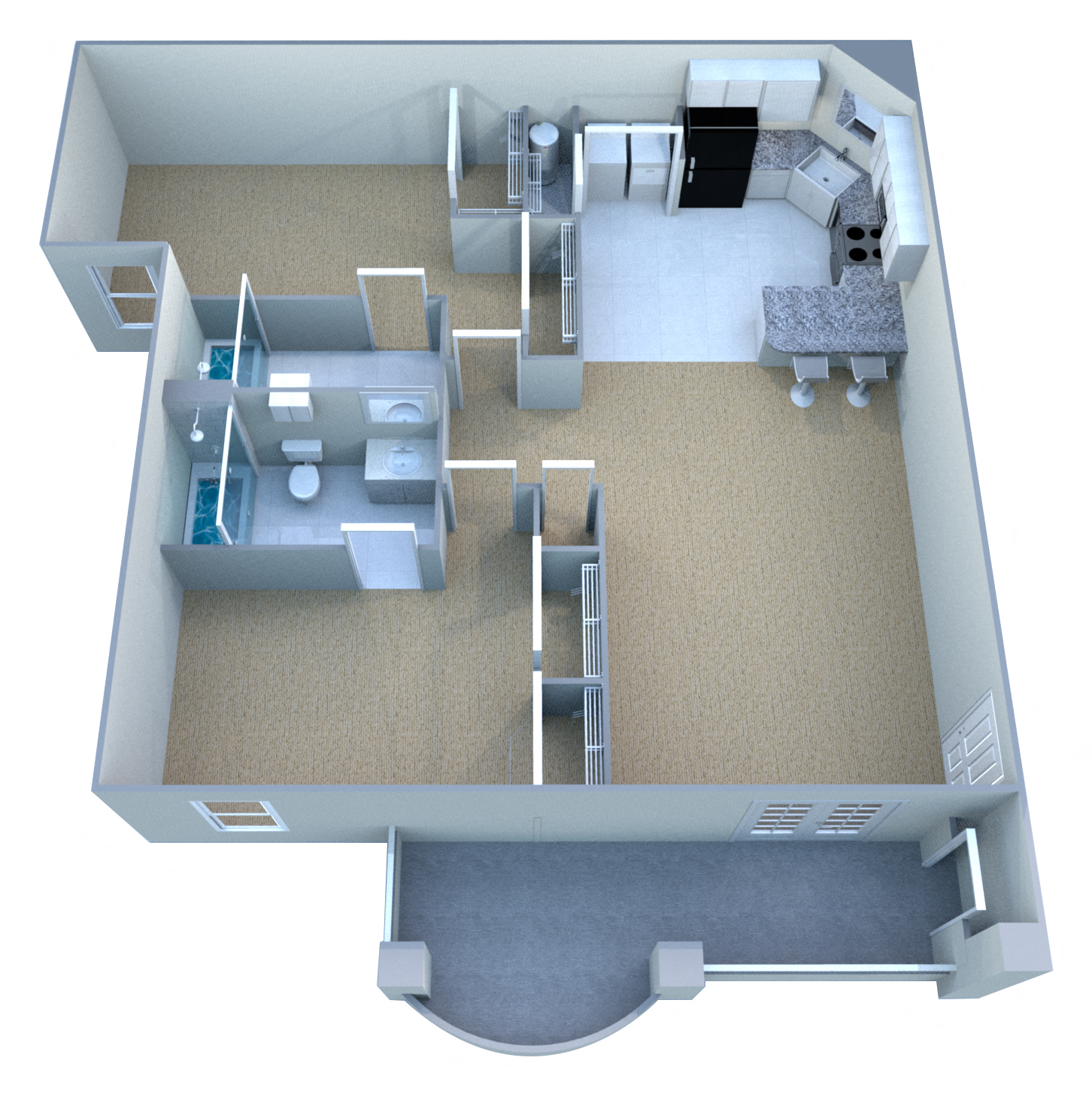 Floor plan for 2 beds, 2 baths, 1043 sqft