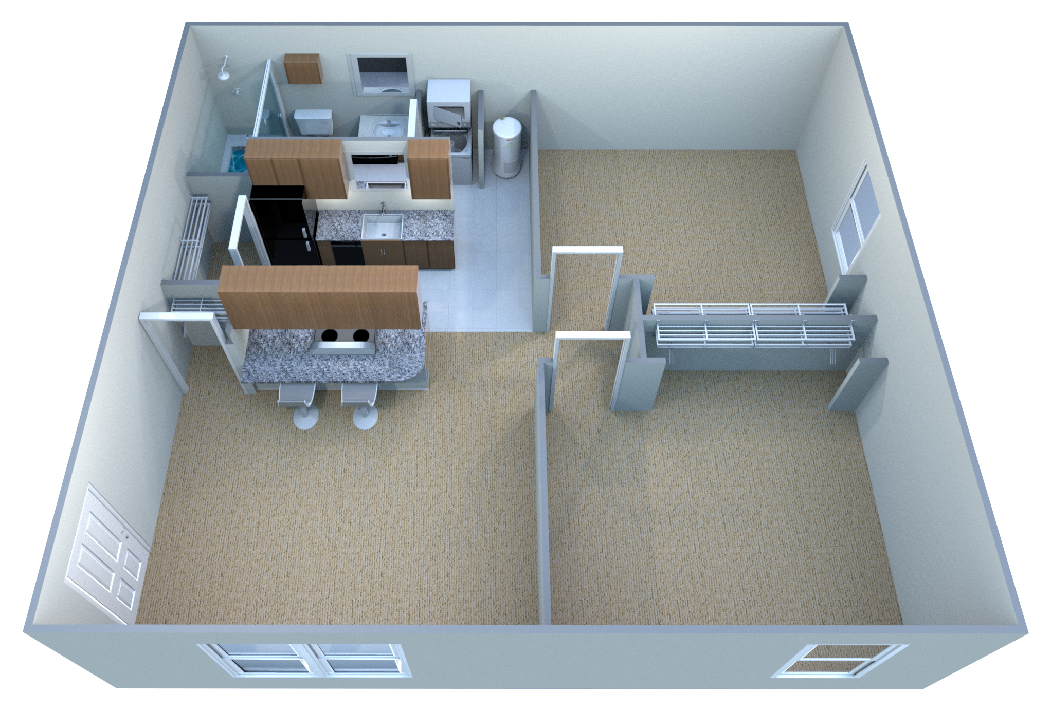 Floor plan for 2 beds, 1 bath, 767 sqft