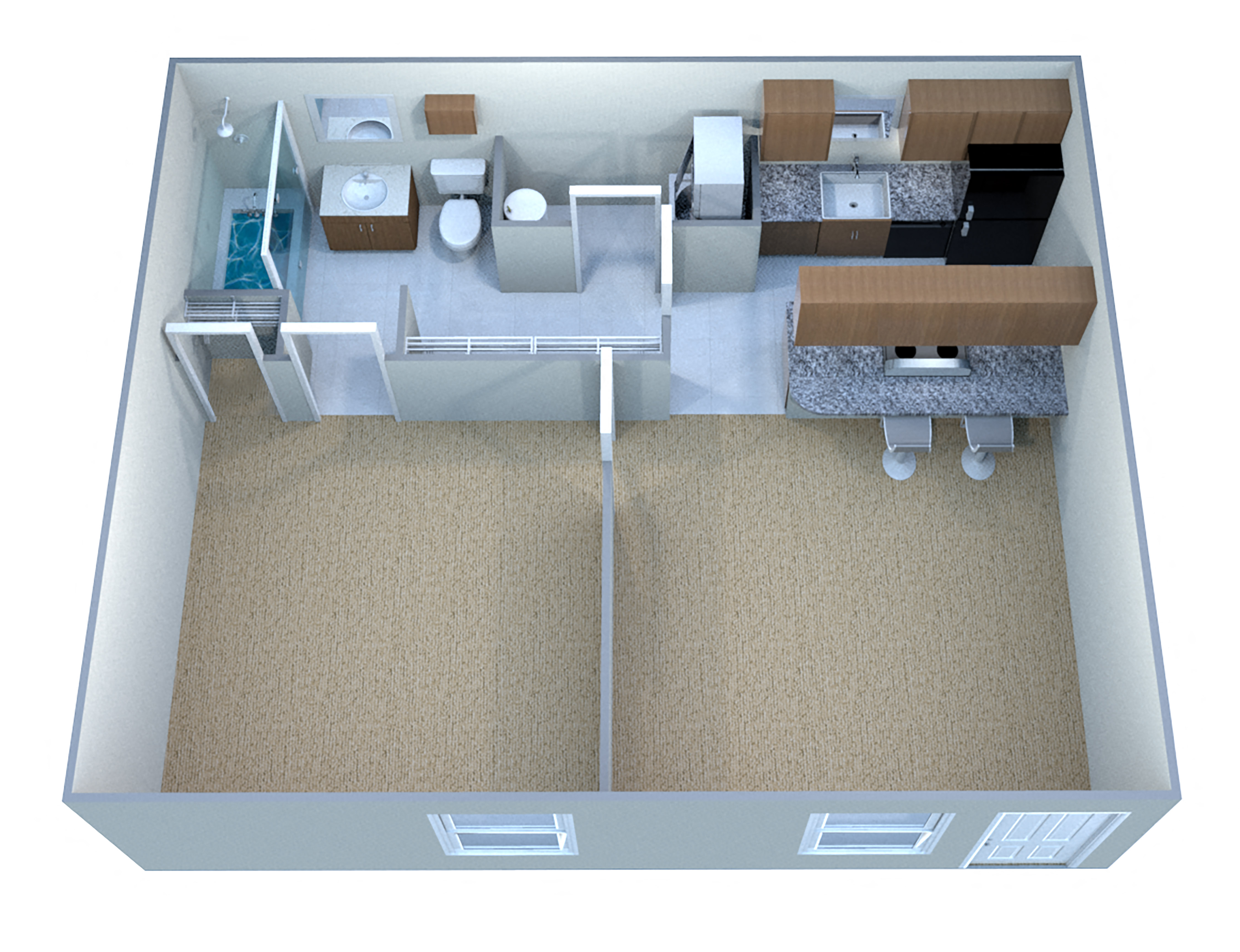 Floor plan for 1 bed, 1 bath, 520 sqft