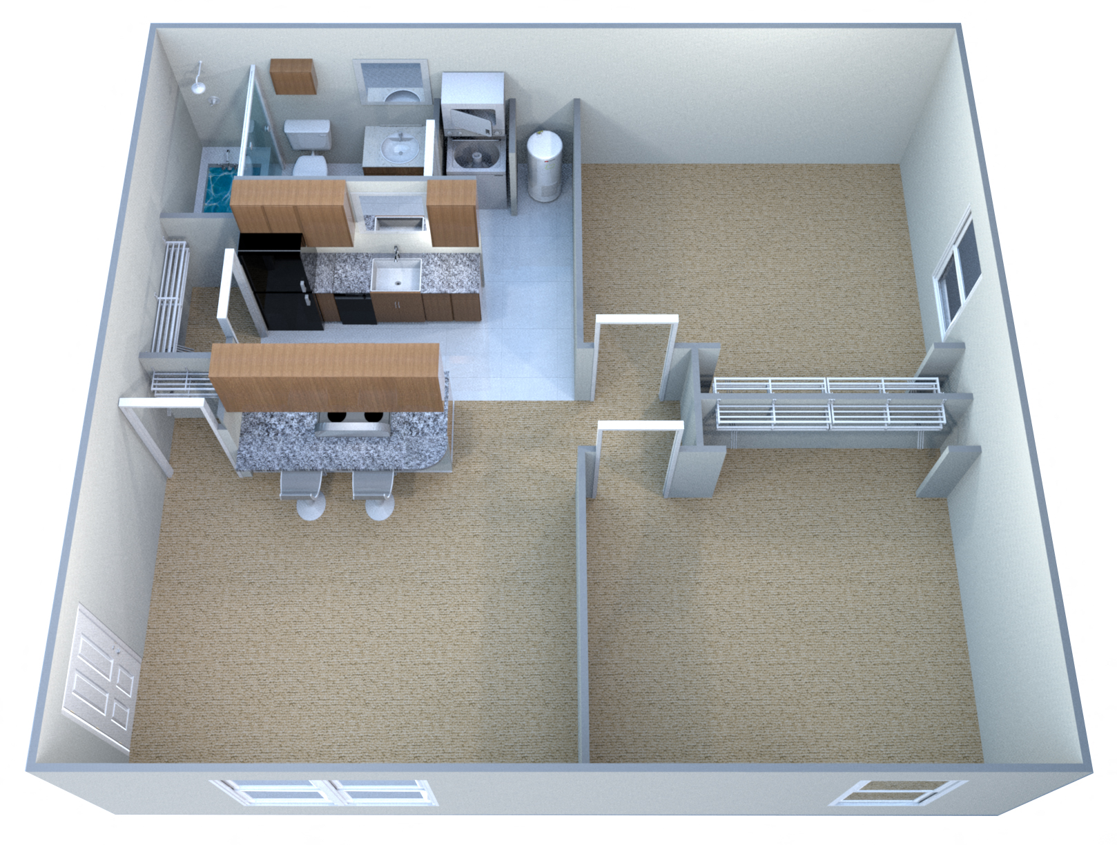 Floor plan for 2 beds, 1 bath, 754 sqft