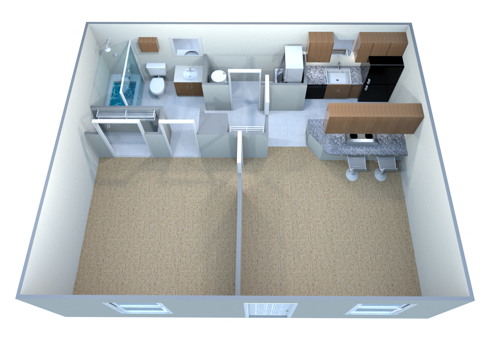 Floor plan for 1 bed, 1 bath, 520 sqft