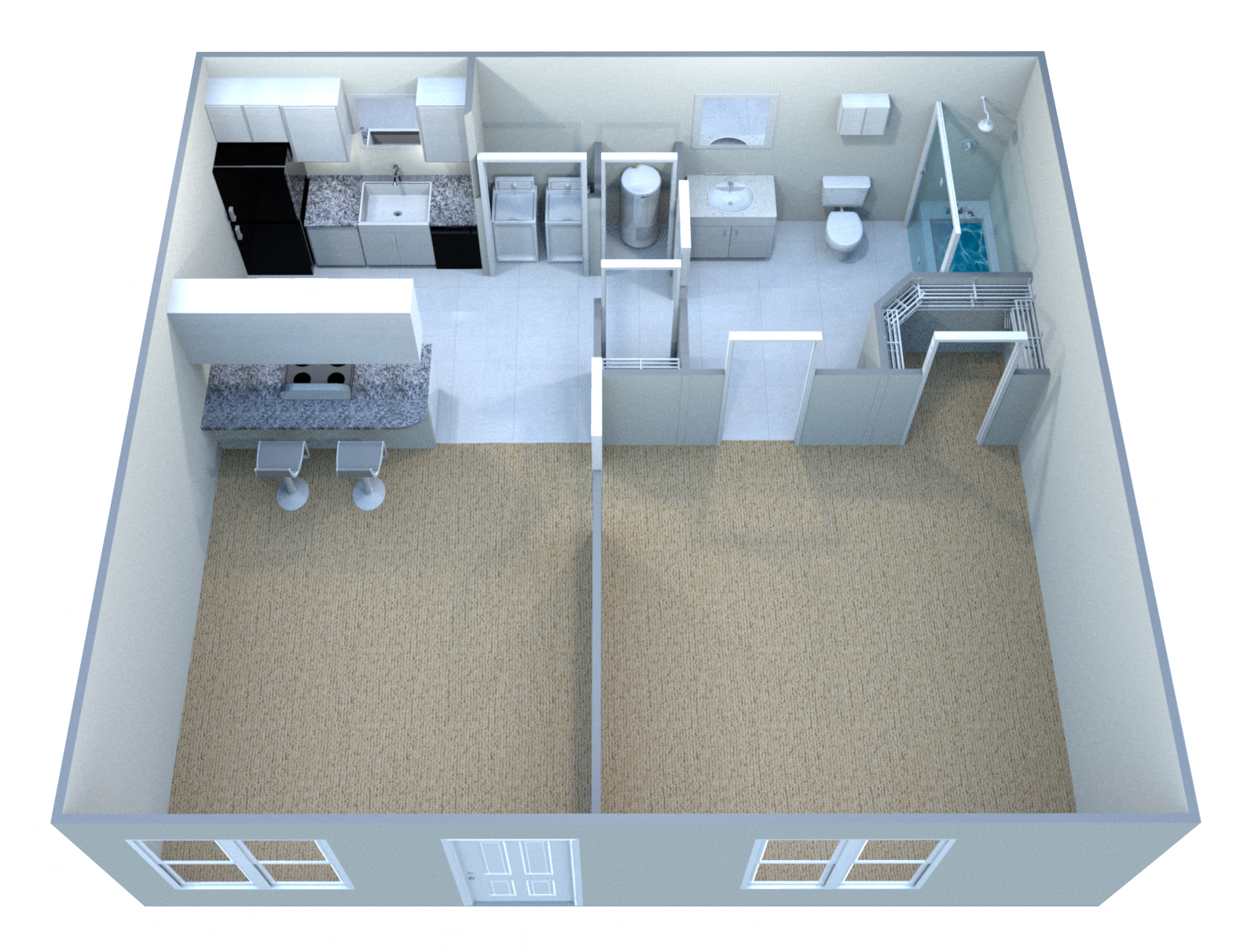 Floor plan for 1 bed, 1 bath, 551 sqft