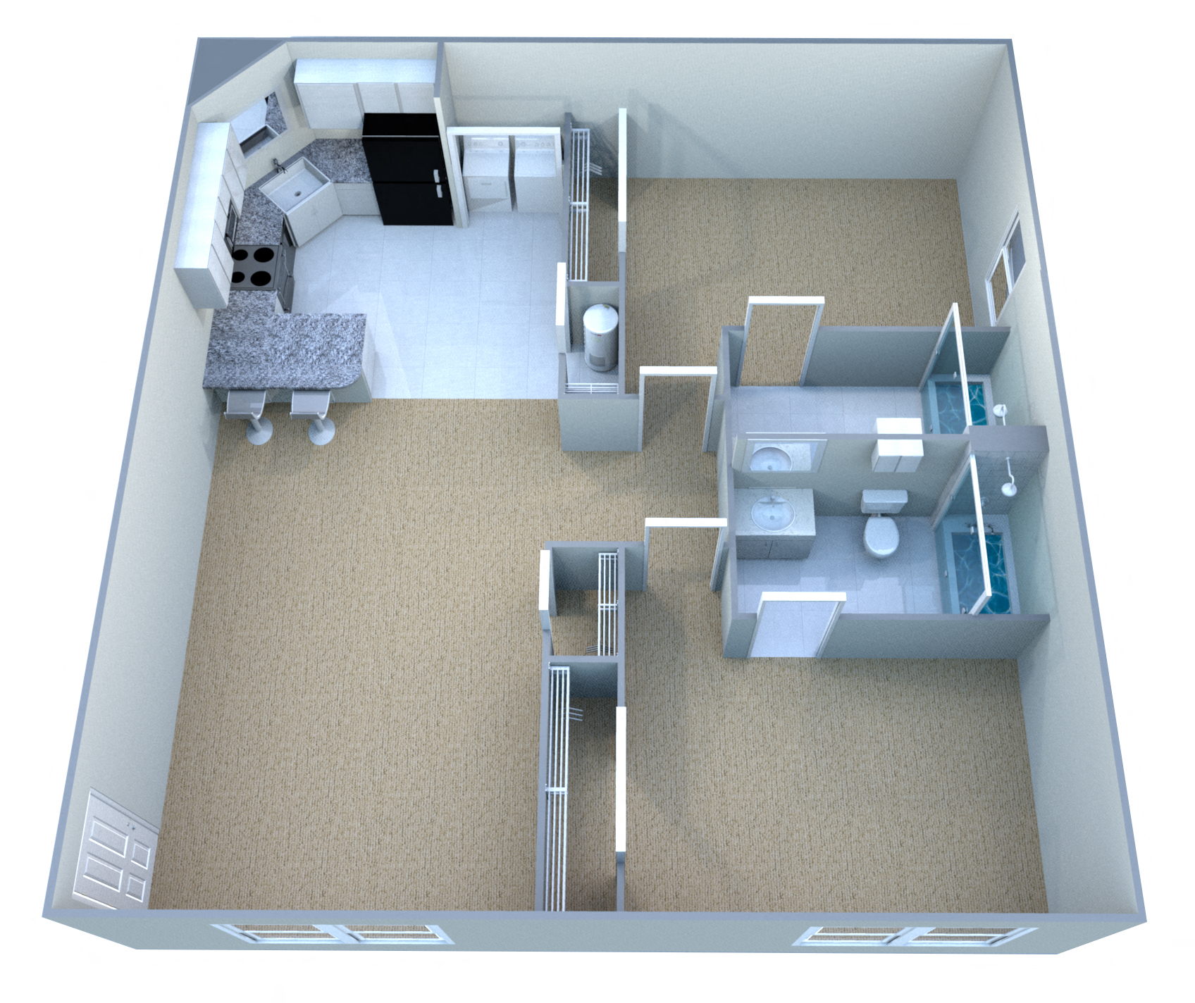 Floor plan for 2 beds, 2 baths, 960 sqft