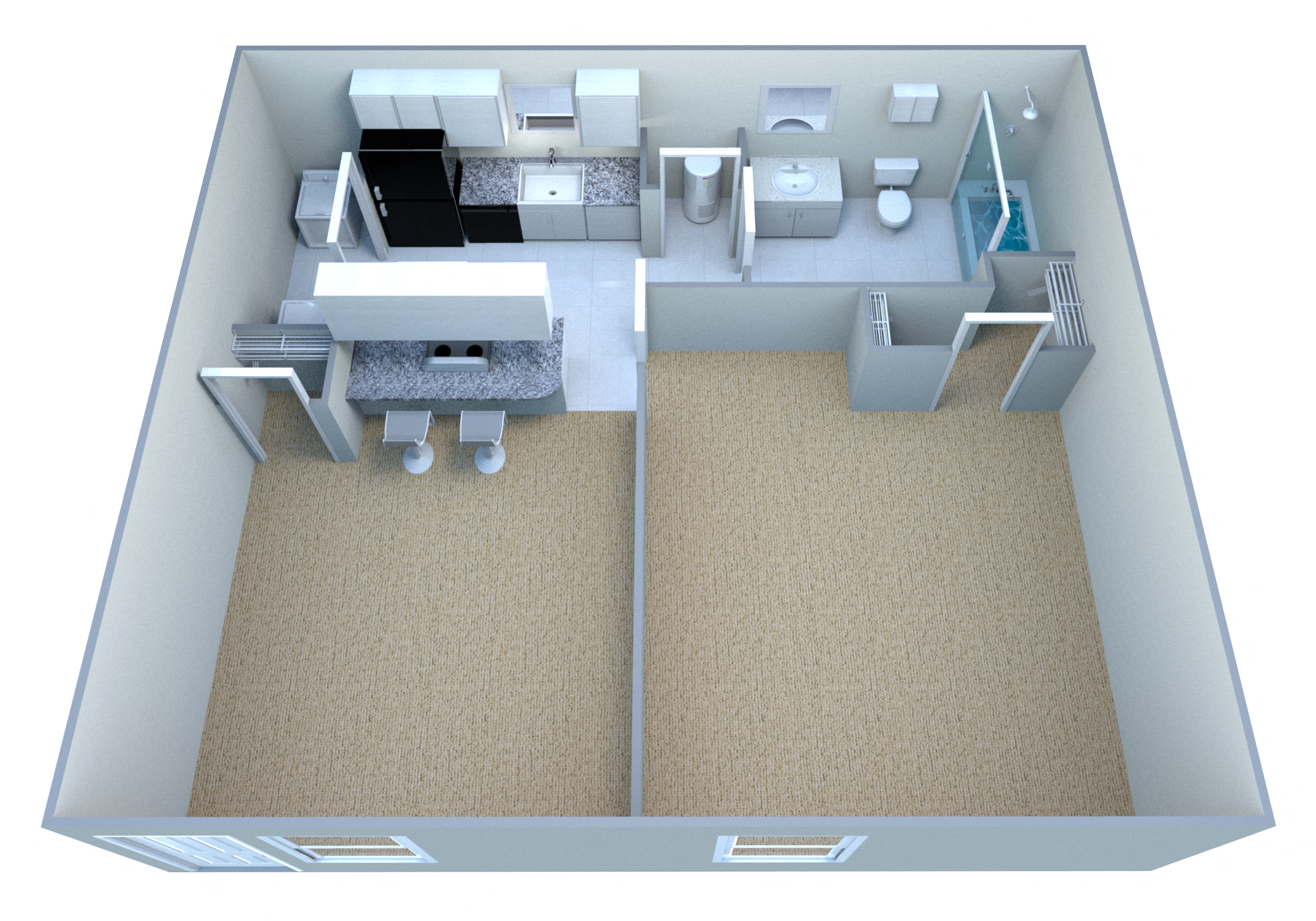 Floor plan for 1 bed, 1 bath, 532 sqft
