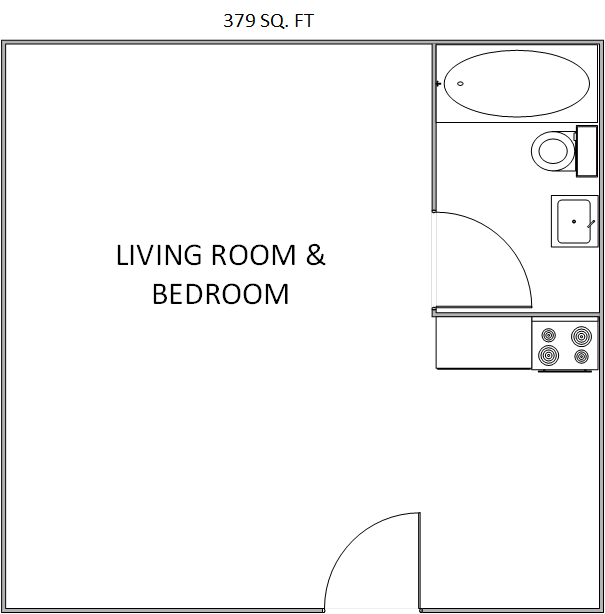 Floor plan for studio, 1 bath