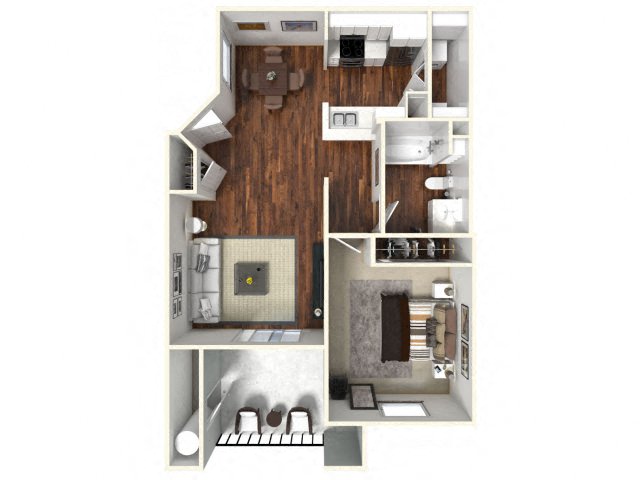 Floor plan for 1 bed, 1 bath, 691 sqft