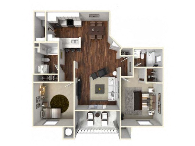 Floor plan for 2 beds, 2 baths, 997 sqft