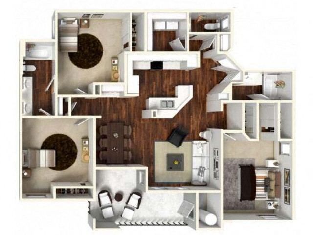 Floor plan for 3 beds, 2.5 baths, 1374 sqft