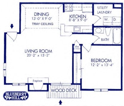 Floor plan for 1 bed, 1 bath, 835 sqft