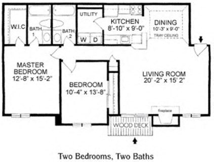 Floor plan for 2 beds, 2 baths, 1092 sqft
