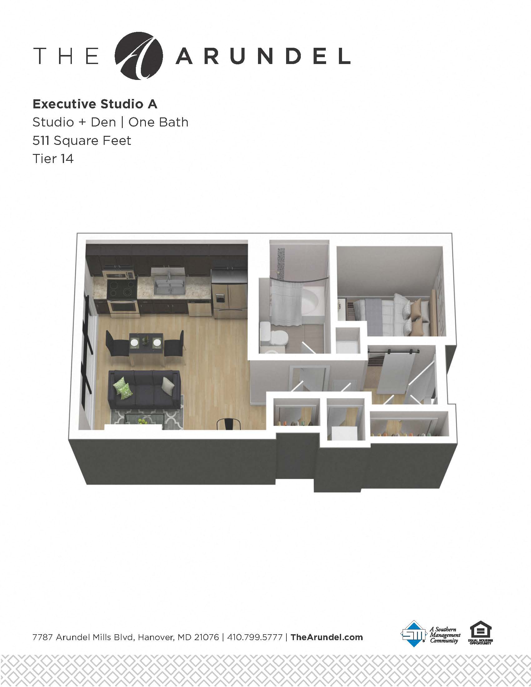 Floor plan for studio, 1 bath, 586 sqft