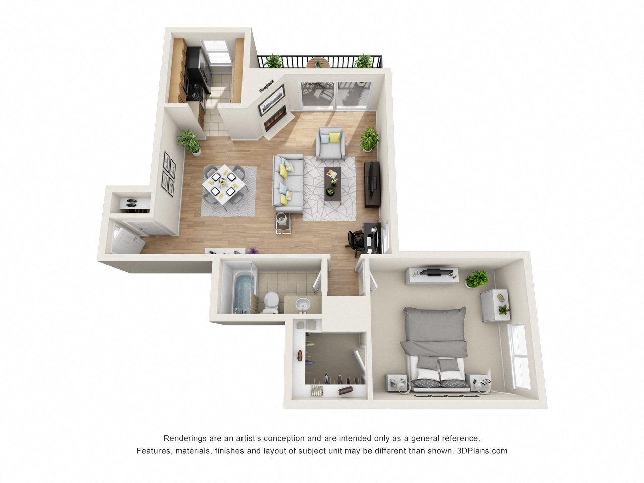 Floor plan for 1 bed, 1 bath, 791 sqft