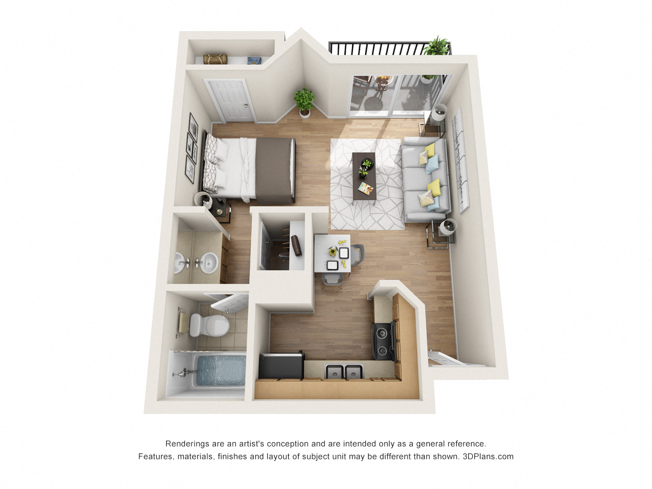 Floor plan for studio, 1 bath, 408 sqft