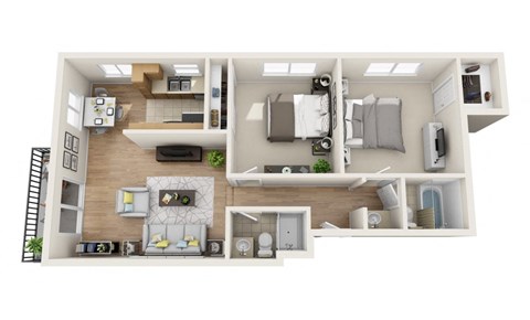 Floor plan for 2 beds, 2 baths, 900 sqft