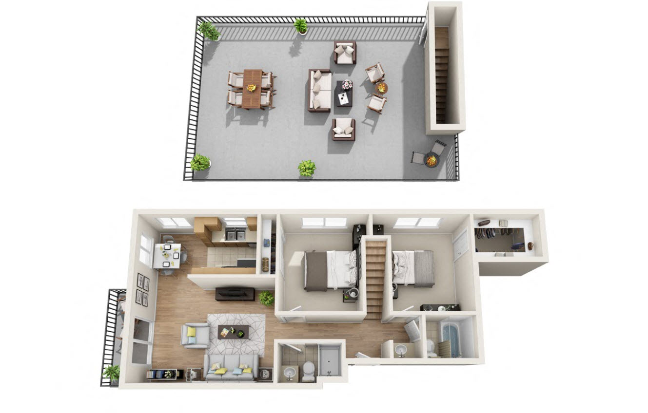 Floor plan for 2 beds, 2 baths, 900 sqft