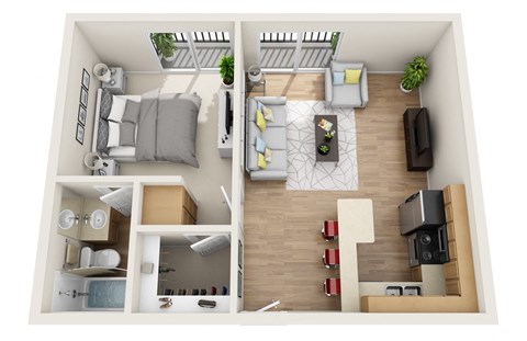 Floor plan for 1 bed, 1 bath, 500 sqft