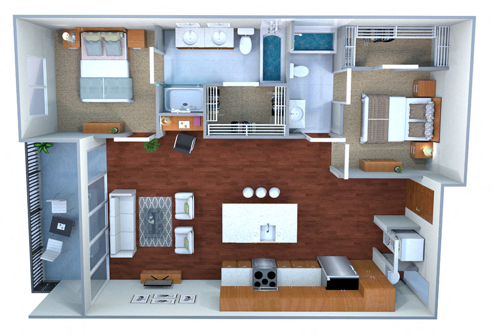 Floor plan for 2 beds, 2 baths, 1190 sqft