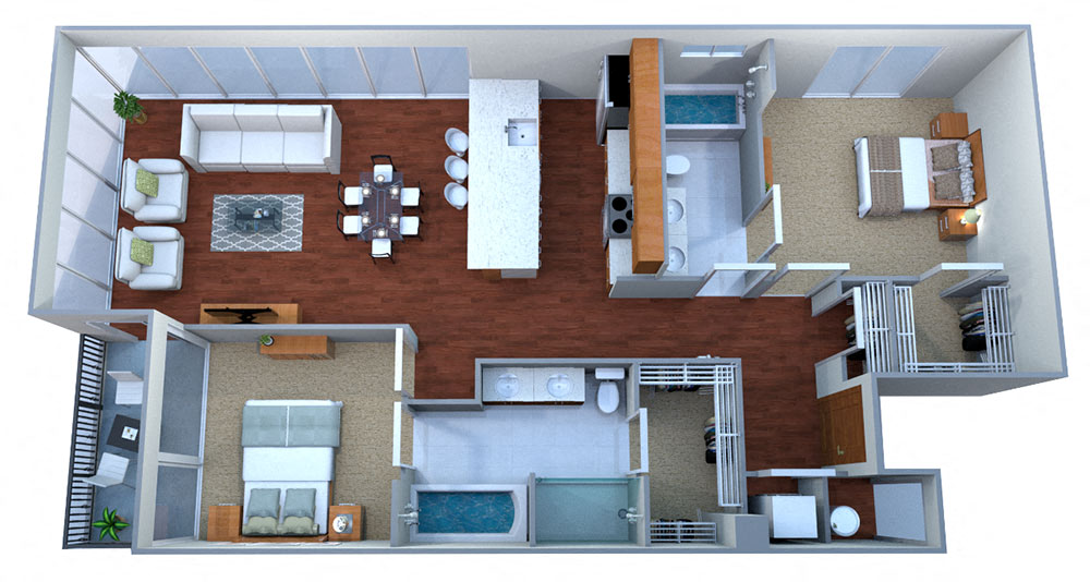 Floor plan for 2 beds, 2 baths, 1238 sqft